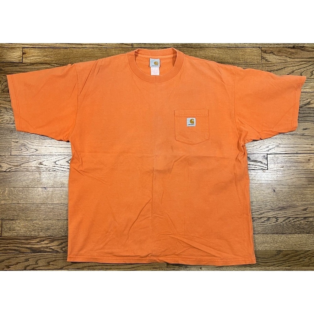 Vintage Carhartt Orange Pocket T-Shirt Men's Sz XL Workwear Outdoors Distressed